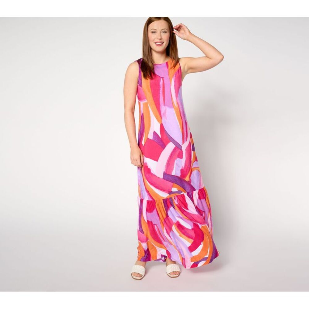 Susan Graver Women's Dress Sz M Printed Liquid Knit A-Line Multi-colored A647833